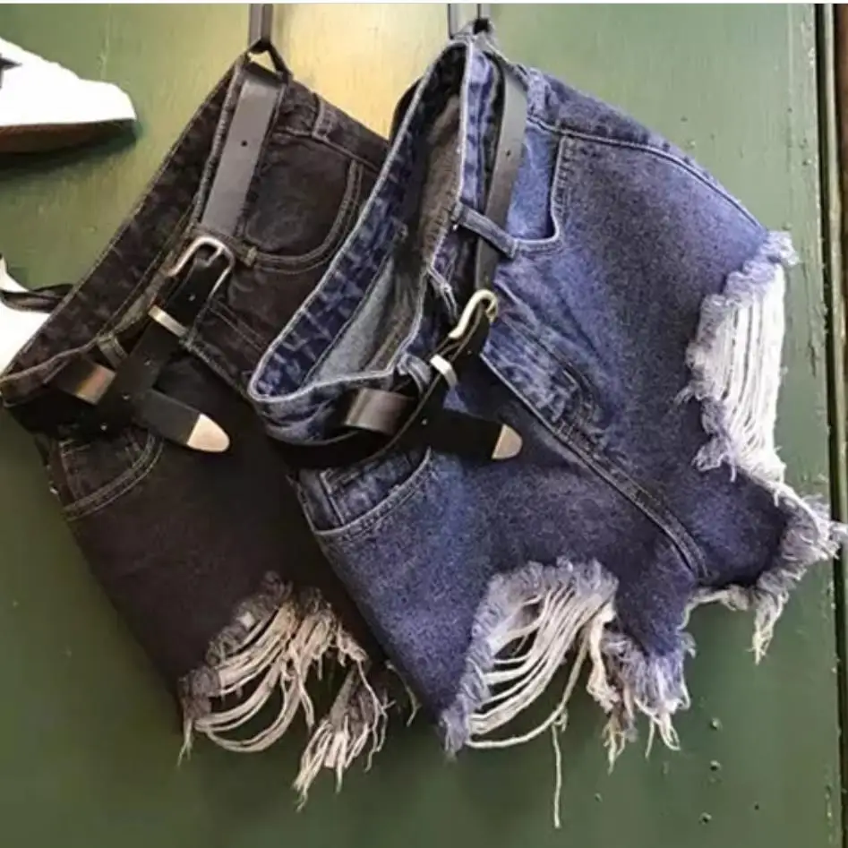 

2019 summer Fashion women irregular slim denim shorts high waist straight fringed jeans shorts