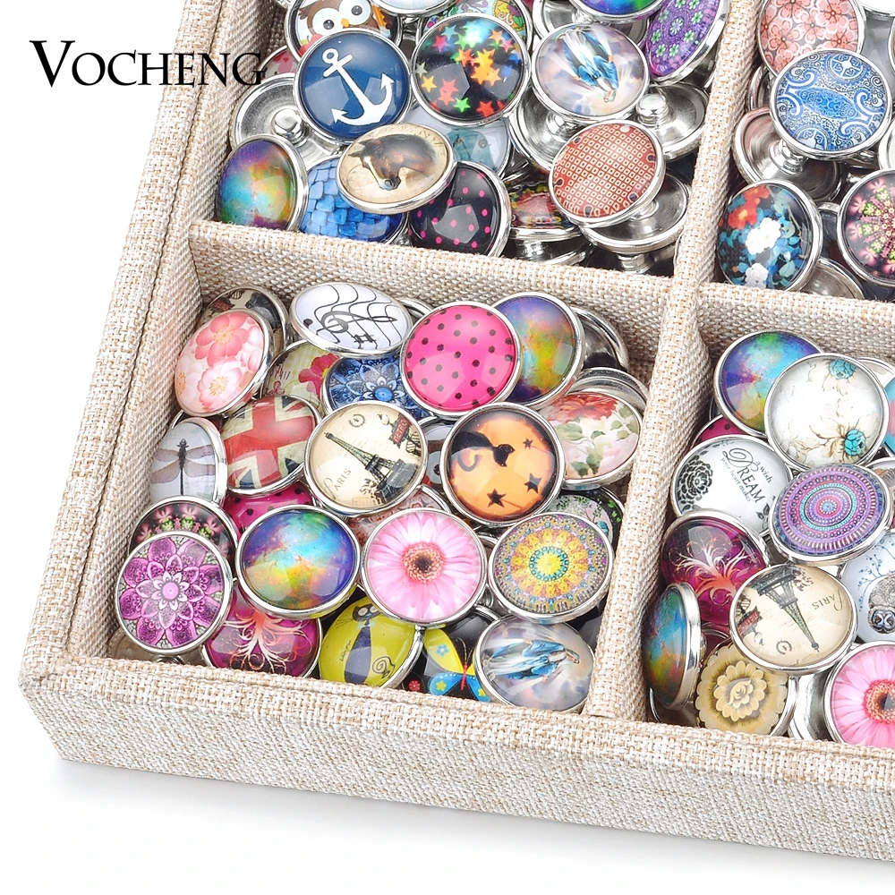 

Snap Jewelry Wholesale Mix Sales 50pcs/bag Random 18mm Glass Snap Button Charms Vn-1415