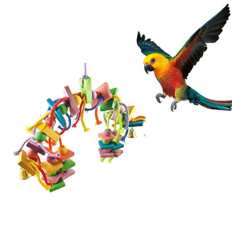 Parakeet жевательная игрушка попугай птица игрушки деревянные блоки Хлопок Веревка висячая веревка качели птицы Игрушка для укуса