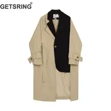 GETSRING, Женский Тренч, нестандартная ветровка, Свободный Длинный Тренч, пэтчворк, однобортное пальто, Весенние длинные женские топы