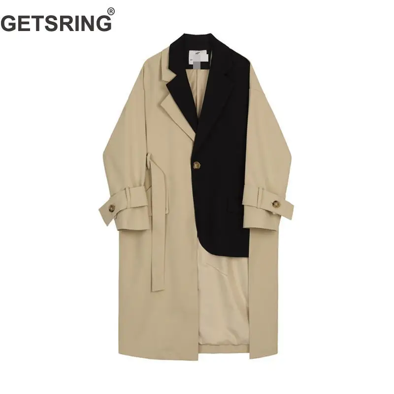 

GETSRING Women Trench Coat Irregular Windbreaker Loose Long Trench Coat Patchwork Single Breasted Coat Spring Long Women Tops
