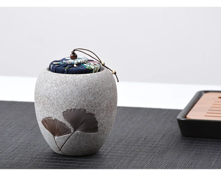 Черный дзен, японский стиль, грубая керамика, листья гинкго, чайные банки, канистра, чайный набор, банка для конфет, капкейков, пуэр, для хранения чая, домашний орнамент