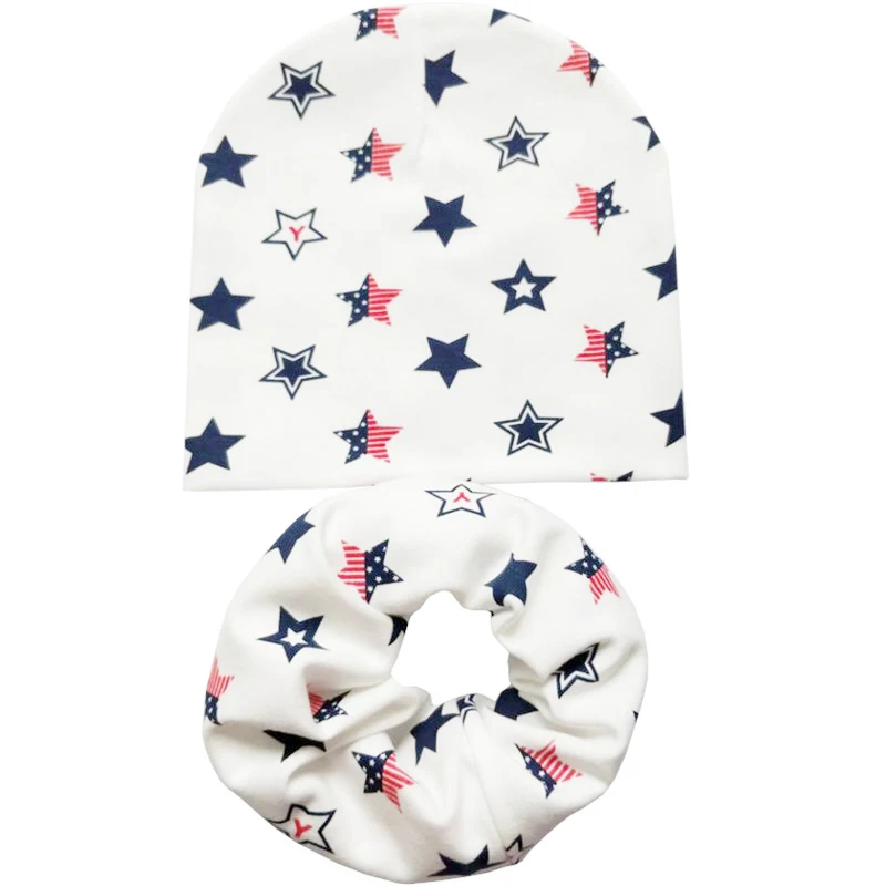 Хлопковый Детский набор из шапки и шарфа детская шапочка новые детские шапки Новорожденные малыши реквизит для фотосессии Аксессуары детский шарф воротники - Цвет: Stars