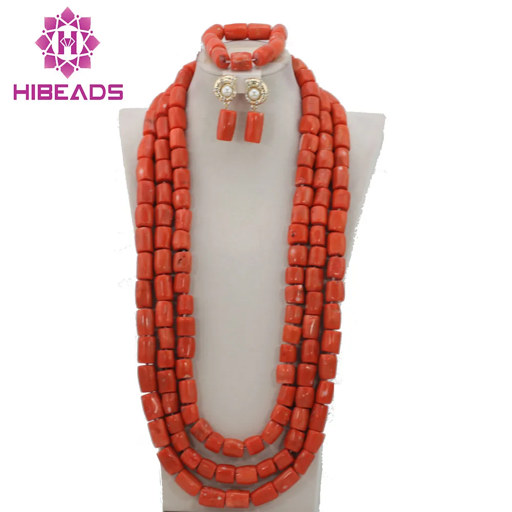 Buy Luxury African Coral Beads Bridal Jewelry Set Long
