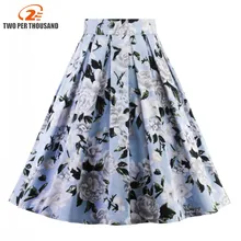 Женские летние юбки Jupe Faldas с цветочным принтом в стиле ретро, Женская винтажная юбка с завышенной талией, элегантная трапециевидная Женская юбка миди, S-XXL