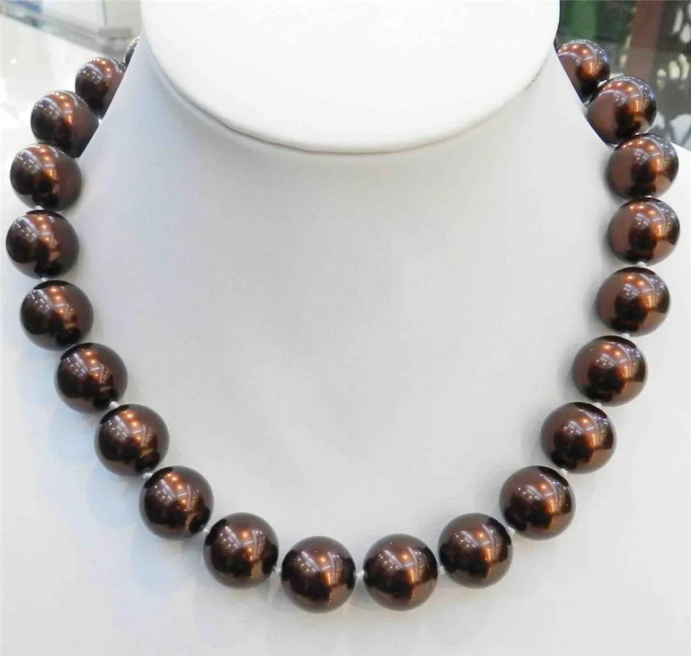 

Free shipping hot sale Women Bridal Wedding Jewelry >>Beautiful 16mm Brown Coffee South Sea Shell Pearl Necklace 18" AAA+
