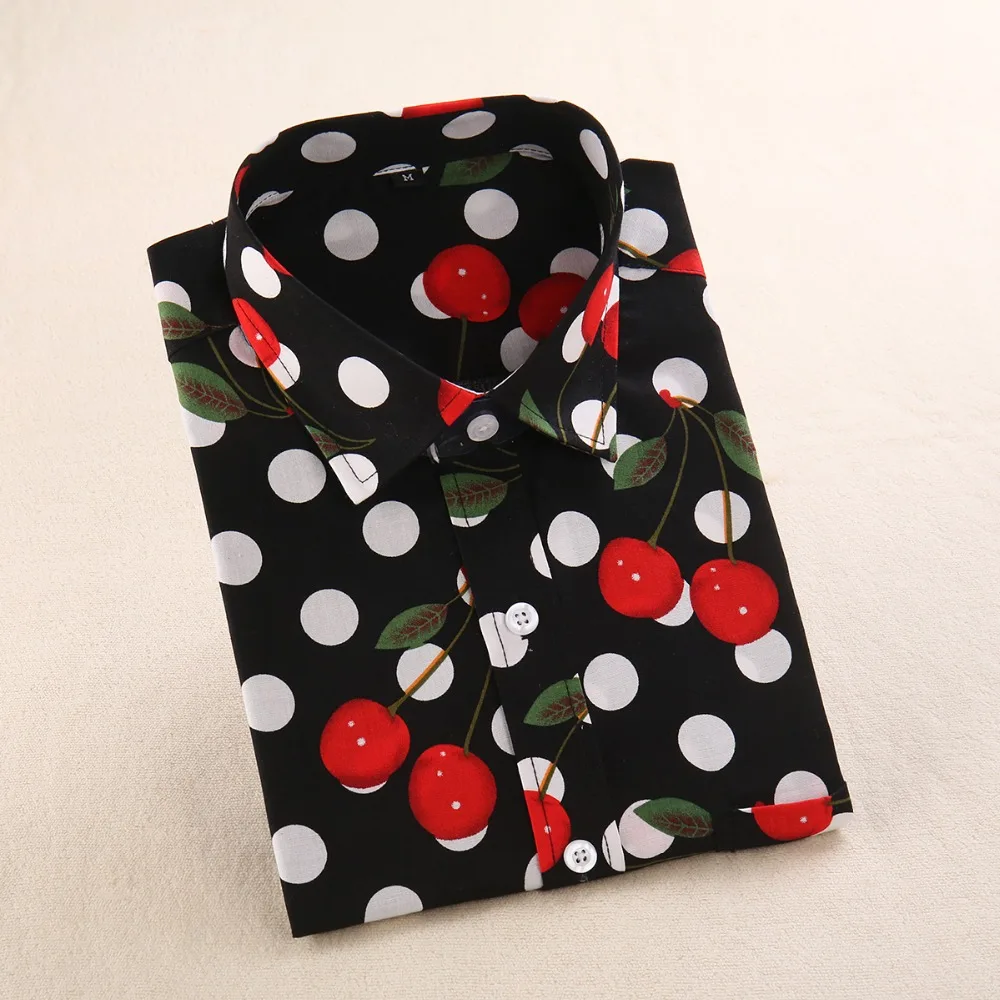 Dioufond Antumn Cotton Women Flamingo Blouse Floral Printed Ladies Long Sleeve Tops Vintage Famale Plus Size Casual Shirt