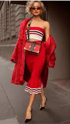 Одежда высшего качества пикантные Для женщин комплекты Красный Полосатый район Flare бинты Вечеринка комплекты Лидер продаж 2018