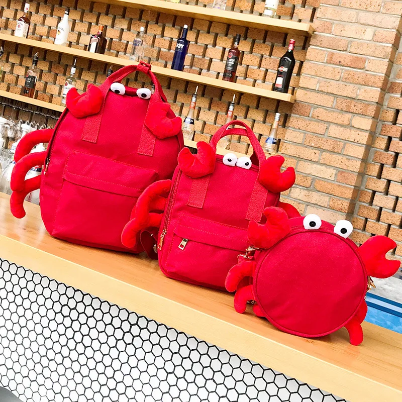 

The new 2018 crab red canvas bag cartoon backpack wholesale men and women shoulder bag unisex gift new