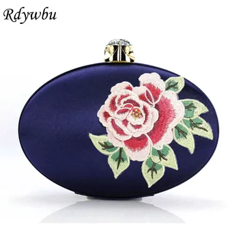 

Rdywbu National Peony Flowers Embroidery Evening Bag Fashion Big Diamonds Day Clutches Party Wedding Cheongsam Shoulder Bag B179