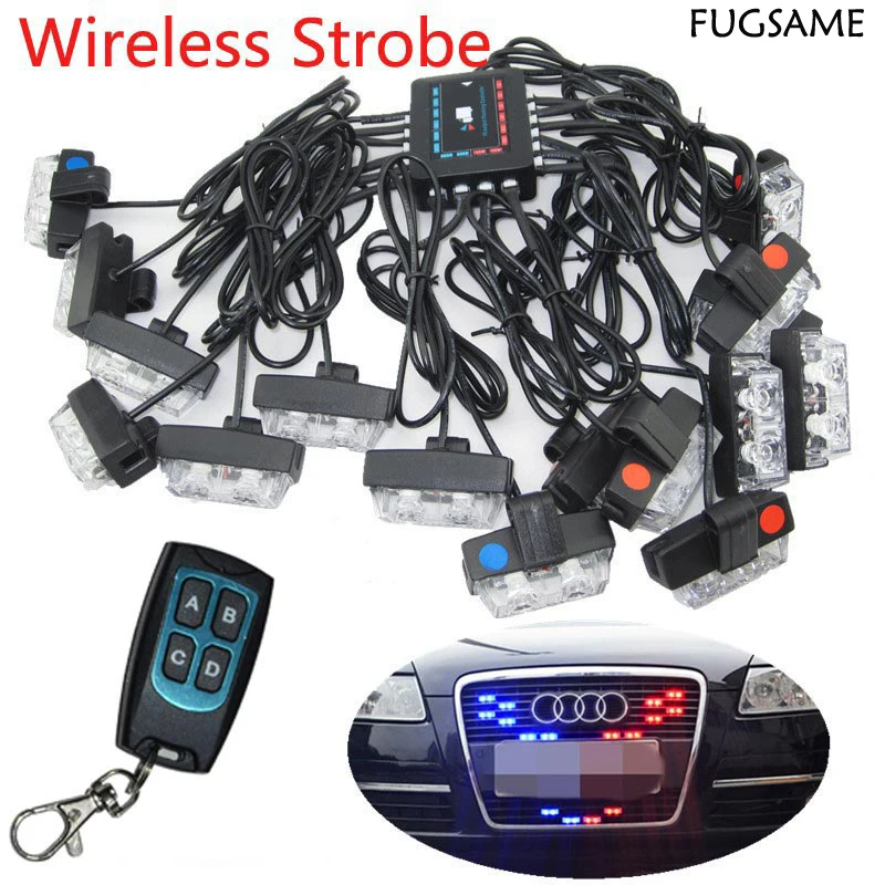 

FUGSAME Wireless 32W power Auto Emergency Warning Car driving LED Lamp daytime running caution light DRL Red blue strobe flash