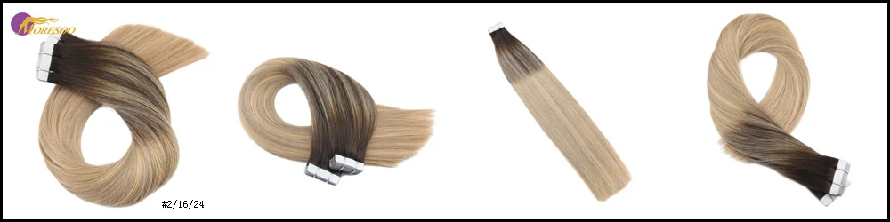 Moresoo, 14-24 дюйма, человеческие волосы для наращивания на ленте, балаяж, цвет, кожа, уток, Remy, бразильские волосы, 2,5 г/шт. Натуральные Прямые Волосы