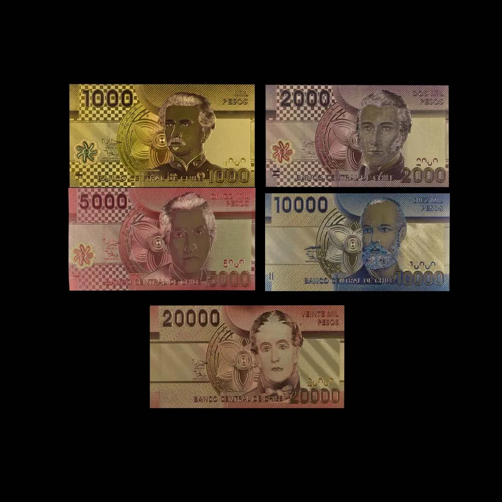 5 шт./лот новые продукты 2019 Чили 1000/2000/5000/10000/20000 песо золотые банкноты цветные