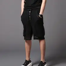 Большие размеры корейской версии сезон весна-лето Мода с эластичной талией и пуговицы украшения черный карман мужчин Штаны/M-3XL