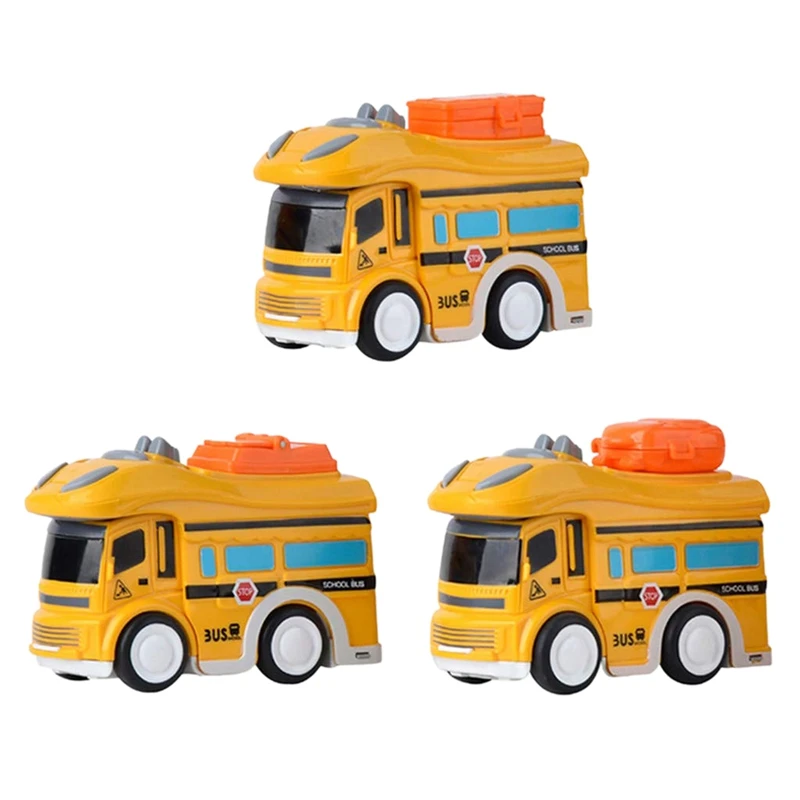

3pcs Of Pack Mini School Bus Inertia Model Car Toys, Classic Friction Powered Push-pull Vehicles Educational Gift for Kids Tod