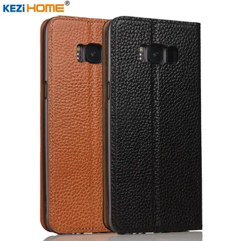 

Case for Samsung Galaxy S8 KEZiHOME Litchi Genuine Leather Flip Stand Leather Cover capa For Samsung S8 5.8'' Phone cases coque