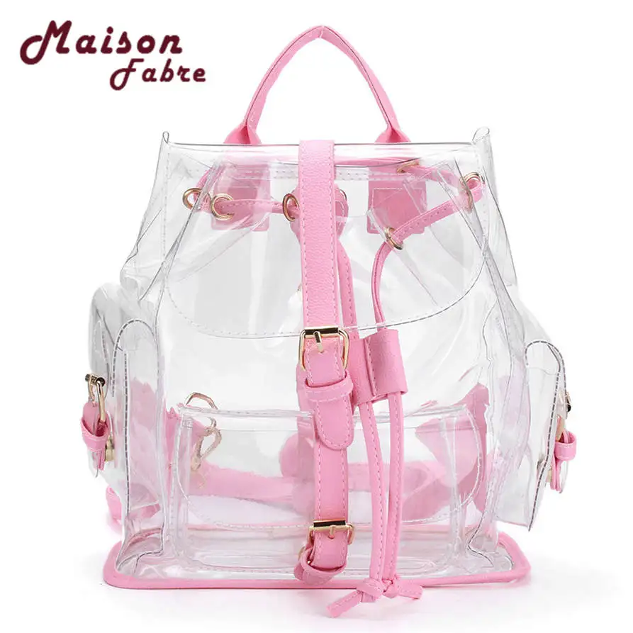 Hot selling Women s Clear Plastic See Through Security Transparent Backpack Bag Travel Bag drop shipping