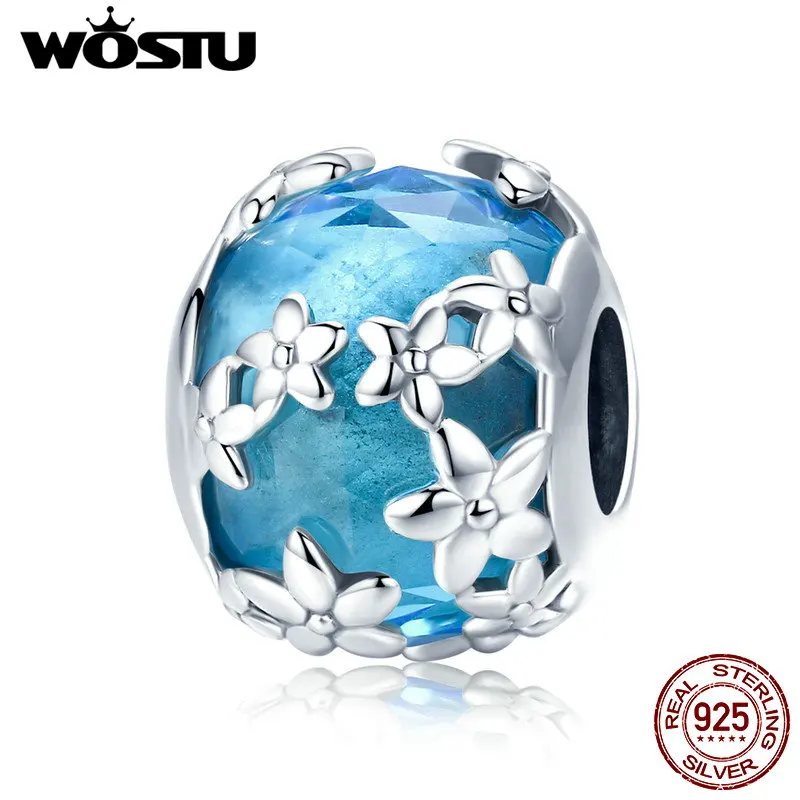 WOSTU High Quality 925 Sterling Silver Elegant Flowers Pink Blue CZ Beads Fit Original Charm Bracelet Jewelry Gift C878 цена WOSTU High Quality 925 Sterling Silver Elegant Flowers Pink Blue CZ Beads Fit Original Charm Bracelet Jewelry Gift C878 цены онлайн