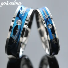 Gokadima Blue Couple Rings Wedding Engagement Korean Jewelry, His and Hers Promise Ring Stainless Steel, 1 Piece Price
