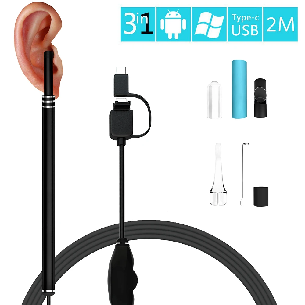 

In Ear Cleaning Endoscope USB HD Visual Ear Spoon 640P 5.5mm 2M Mini Camera Android PC Ear Pick Otoscope Borescope Tool