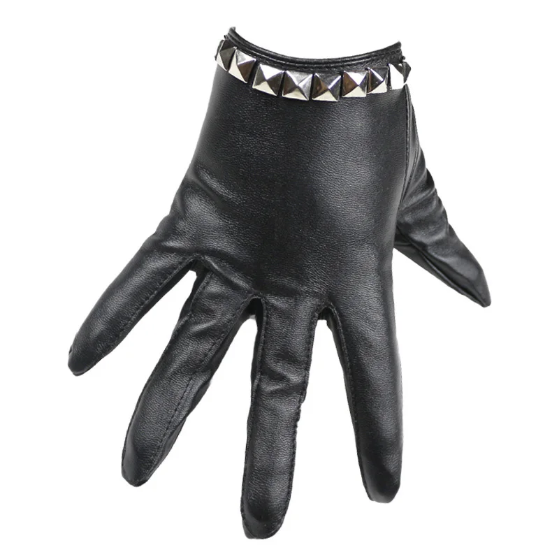 Personality men and women / universal rivet half fashion trend punk dance hip-hop fingerless leather gloves G215