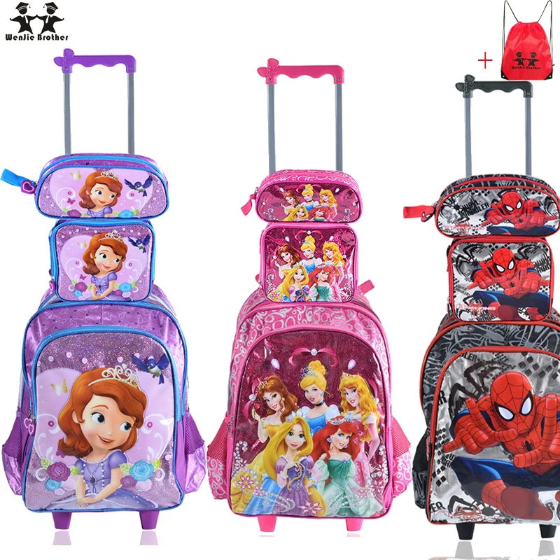 wenjie brother Children Mochilas Kids school bags With Wheel Trolley Luggage For boys Girls backpack Mochila