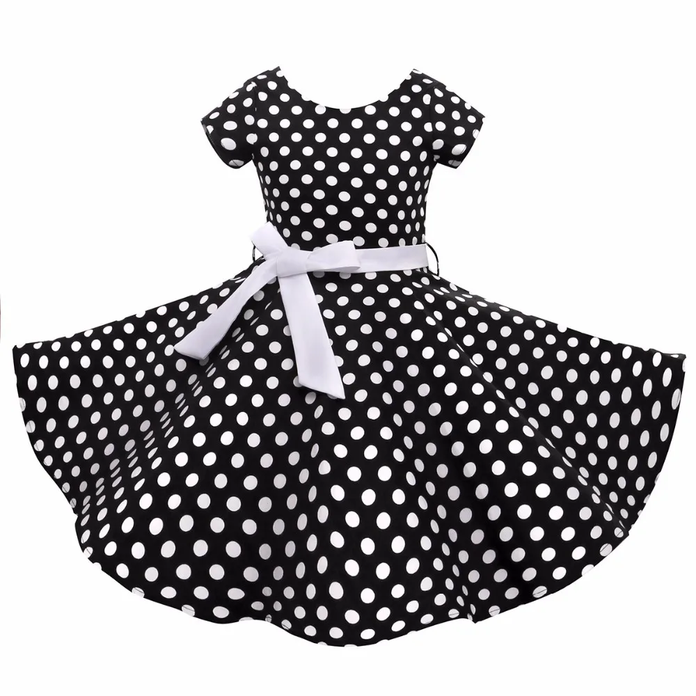 Classy Audrey 1950s Vintage Retro Cotton Girls Dress Dots Summer Elegant Kids Princess Dress Girls Wedding Party Dresses Costume