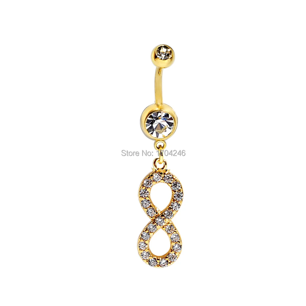14G clear Rhinestone crystal Infinity dangle cute navel piercing gold
