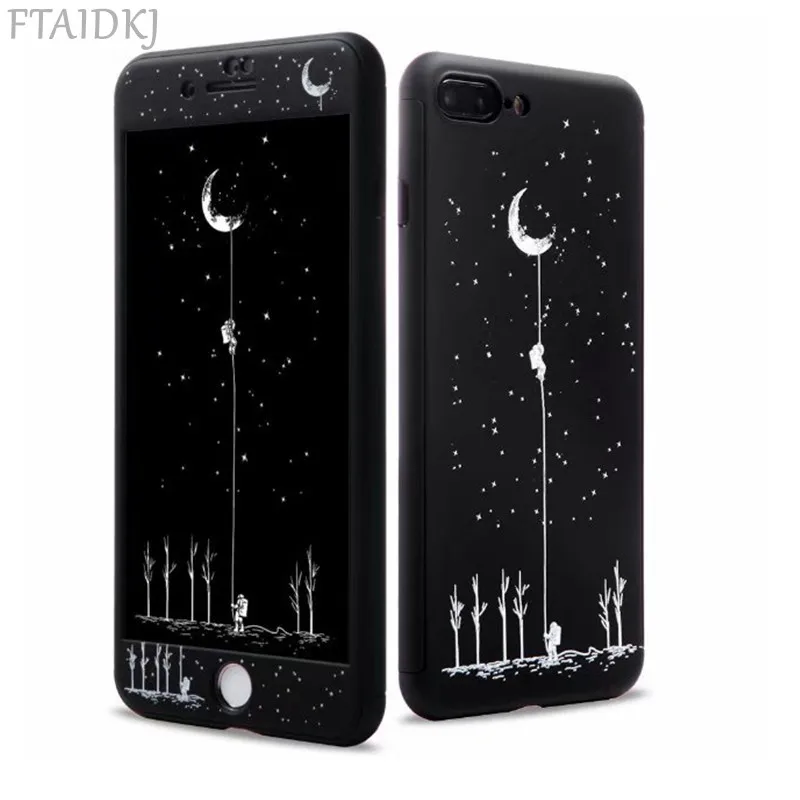 

Fashion 360 Degree Full Protection Case Cover For iPhone 6 6S 7 8 Plus X XR XS Max Cartoon Crane Planet Cat Hard PC Coque Capa