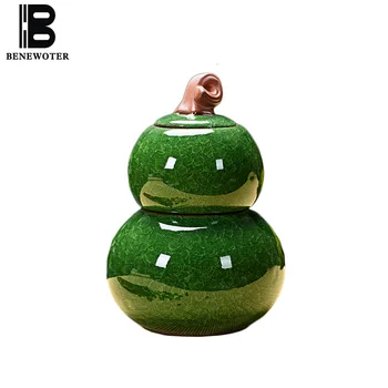 

Ice Crack Texture Ceramic Gourd Double Layer Seal Tea Jar Tieguanyin Oolong Tea Storage Tanks Handmade Teaware Accessories Gifts