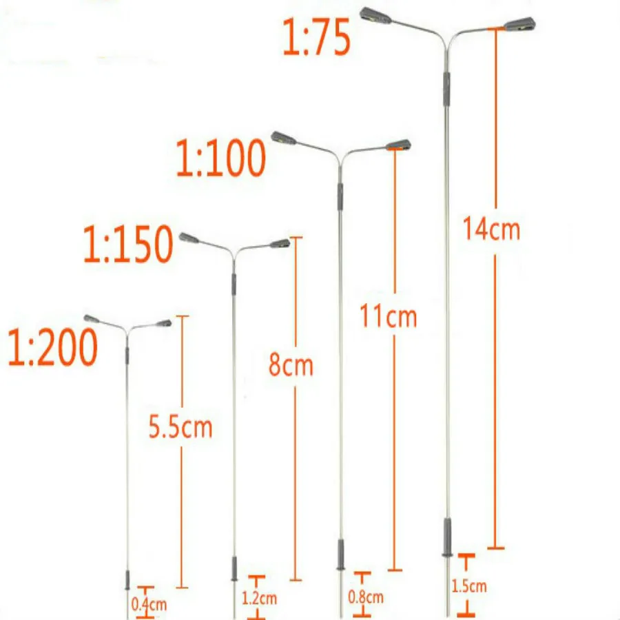 

20pcs/lot 1:75 1:100 1:150 1:200 Landscape Model cooper led Lamppost g scale model trains Customized high quality
