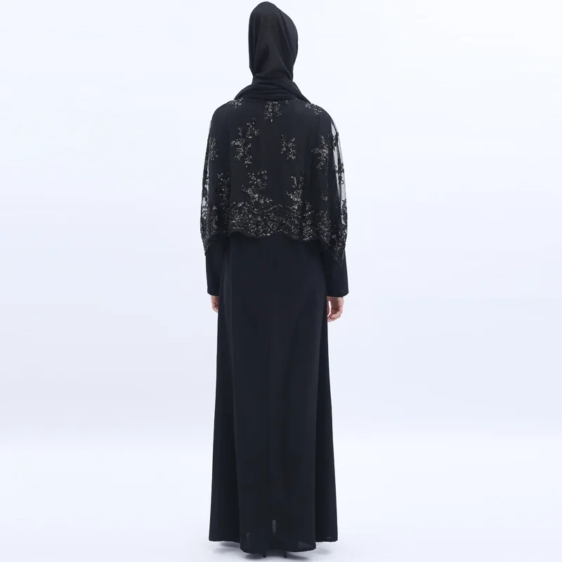 Роскошные мусульманские часы с пайетками abaya платье комплект из 2 предметов кардиган-кимоно длинные халаты Jubah Ближний Восток Eid Рамадан исламский