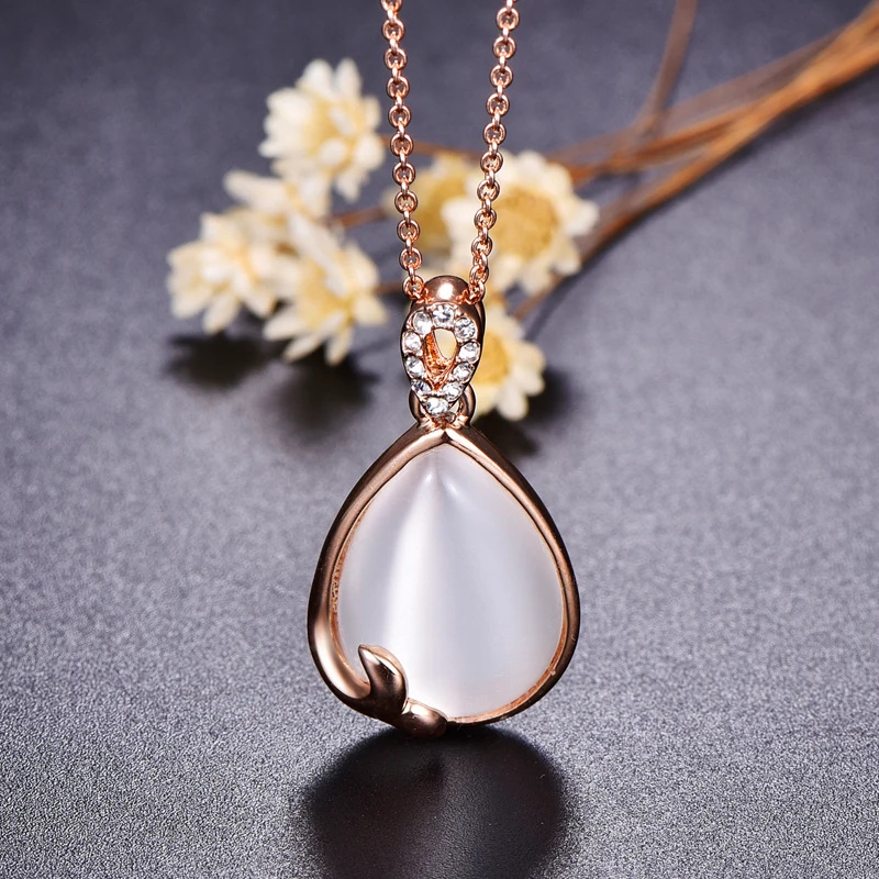 MOONROCY Free Shipping Austrian Crystal Rose Gold Color Opal Jewelry Set Waterdrop Necklace and Earring for Women Girls|necklace earrings|opal