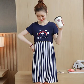 

2019 new Korean fashion print striped stitching maternity dress out fashion breastfeeding dress