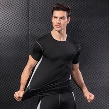 Фитнес беговые футболки мужская футболка мужская высокая эластичная быстросохнущая плотная спортивная одежда тренажерный зал тренировка йога Велоспорт короткий топ для тренировок