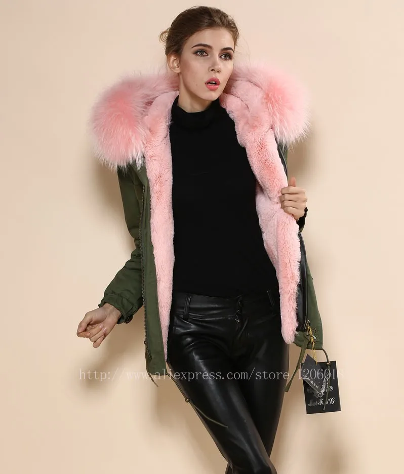 Высокая мода животных настоящий розовый мех пальто, женский мех унисекс теплый зимний армейский зеленый светло розовый пальто для mrs