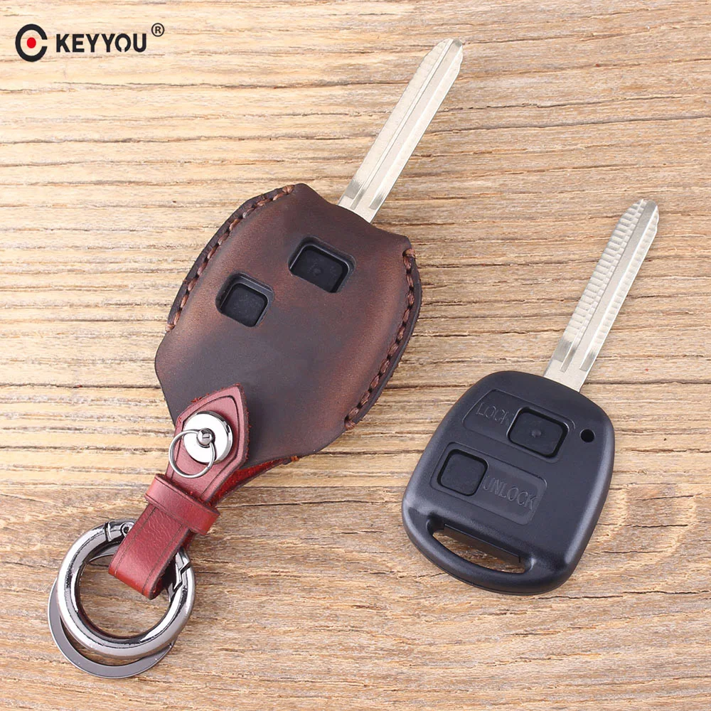 KEYYOU 2 кнопки кожаный брелок Оболочка Чехол для Toyota Yaris Avalon Camry RAV4 Corolla Echo