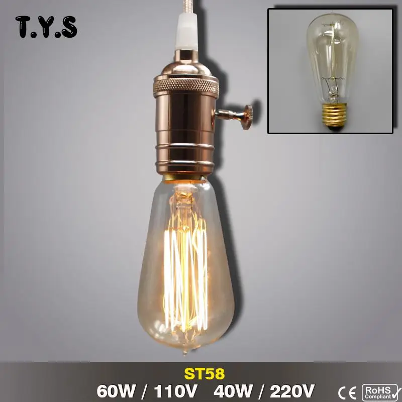 Ампулы ST58 Винтаж лампа E27 220 V 110 Lampadine накаливания Эдисона portalampade Ретро подвесные