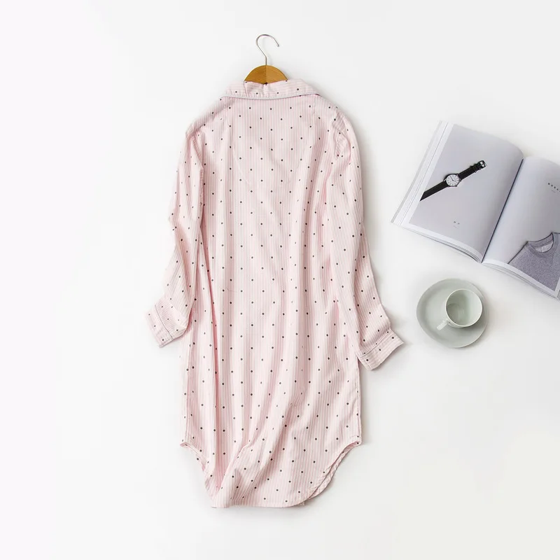 Женские хлопковые пижамы с длинными рукавами, зимние весенние комбинезоны, ночная рубашка в полоску, свободная Удобная ночная рубашка размера плюс, домашняя одежда - Цвет: Pink