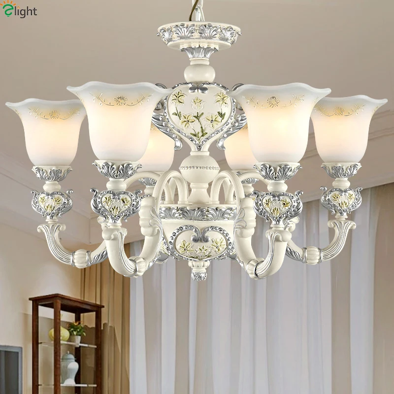 European Ivory Resin Led Chandeliers Lighting Glass Living Room Led