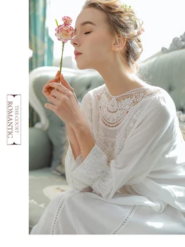 

Summer Cute Lace Long-sleeved Cotton Ladies Nightdress Long Lace Sweet Loose Large Size Home Service For Women