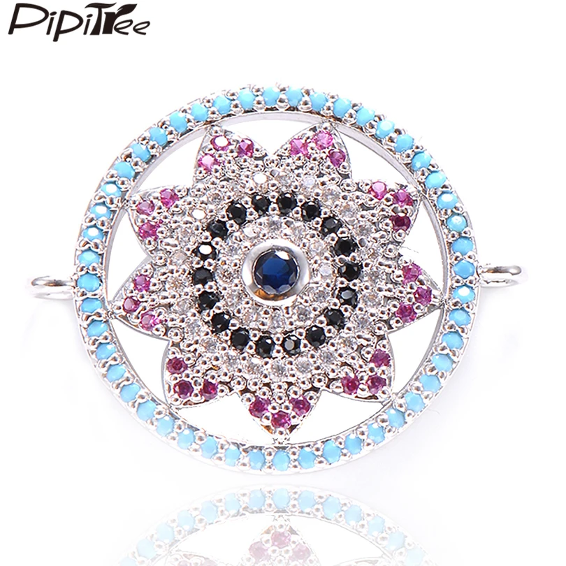 

Pipitree Jewelry Findings Multi Micro Pave Austrian Crystal Round Charms Bracelet Necklace Connector DIY Sun Charm Accessories