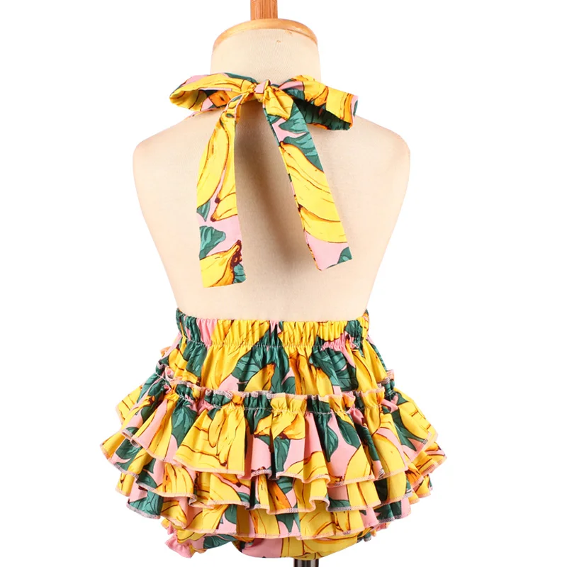 Sleeveless Infant Newborn Romper 2pcs Baby Girls Clothes Jumpsuit Banana Print New Summer Bandage Playsuit Sunsuit Outfits (6)