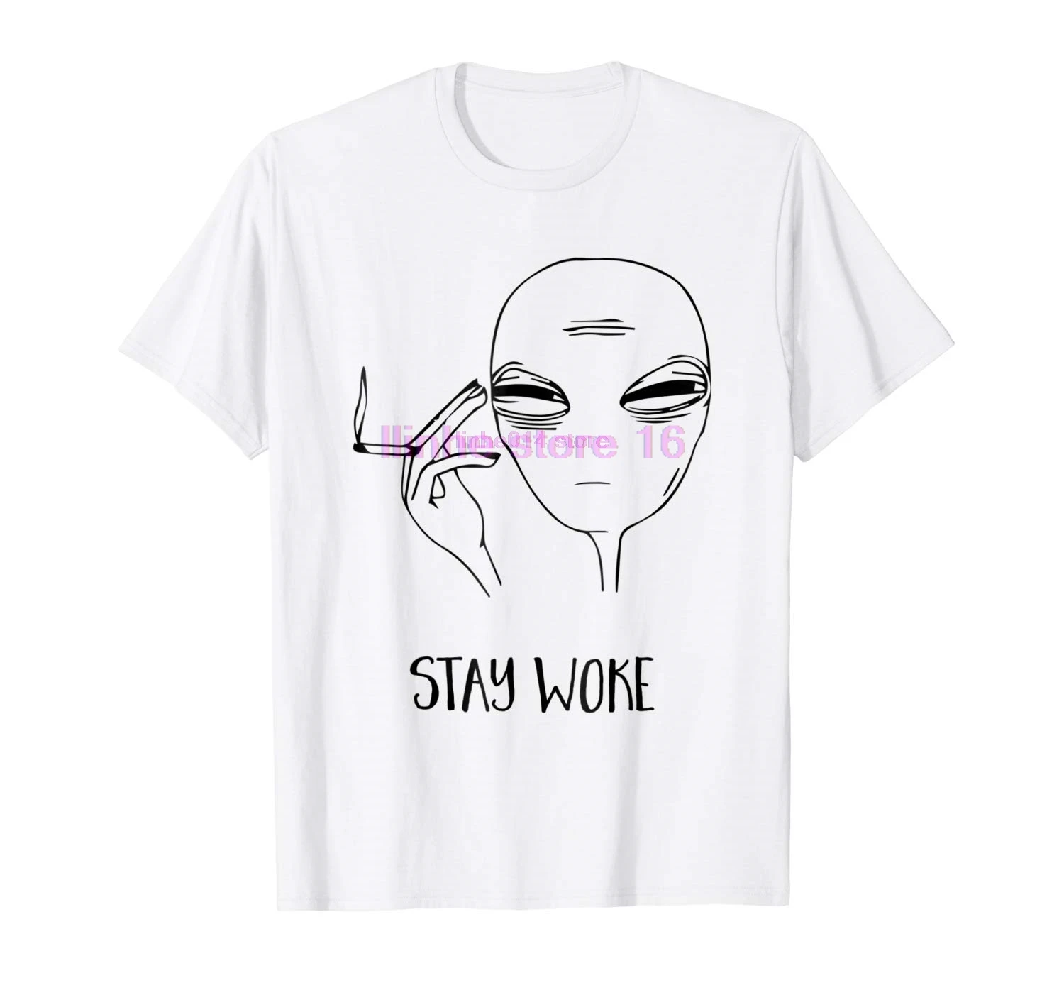 

brand men shirt STAY WOKE Cool Smoking Alien T Shirt Area 51 I Believe UFO