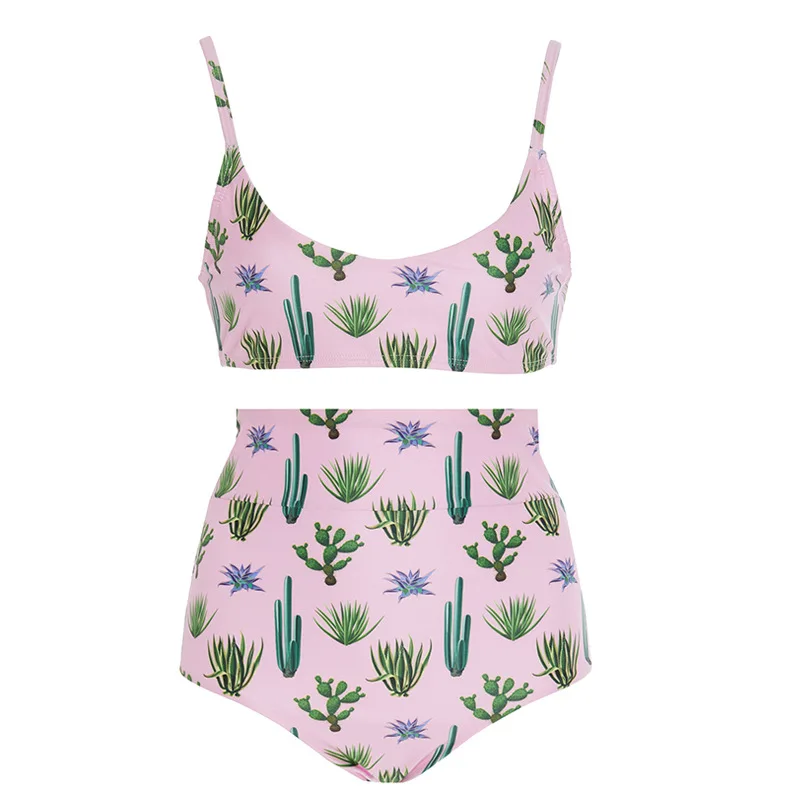 

2019 Women Cactus Swimwear Bandage Bikini Sets With Push-Up Padded Bras High Waist Swimsuit Triangle Swim Suit Pink Biquini