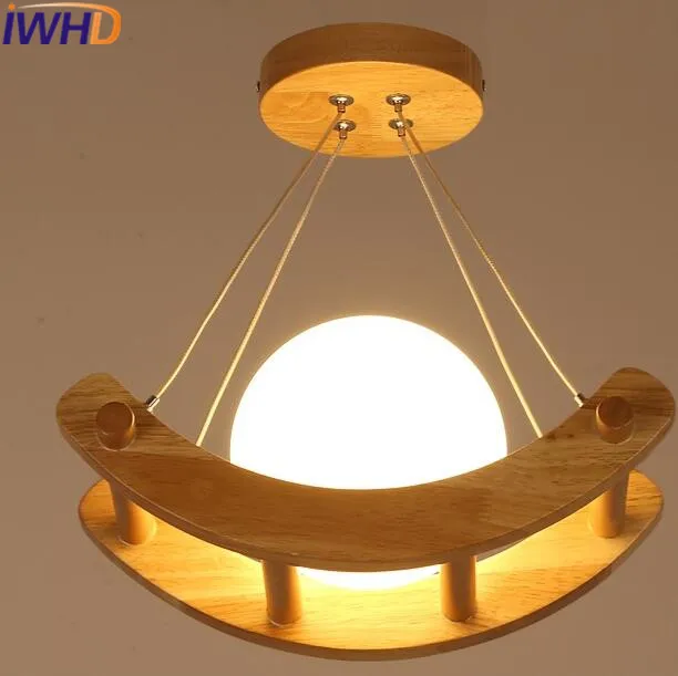 Iwhd Estilo nórdico de madera moderna Lámparas colgantes creativo bola de cristal LED lámpara colgante inicio Iluminación lámparas lampara iluminacion