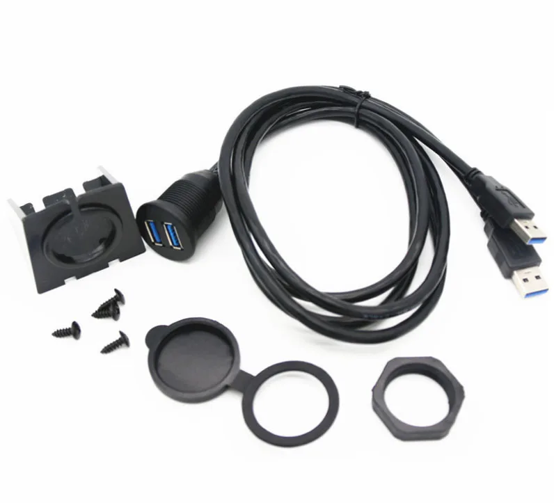 Dual USB 3.0 Extension USB Dash Mount,Flush Mount,Panel Mount Cable For Car Boat Motorcycle and