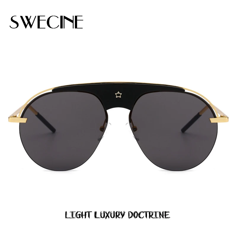 

SWECINE 2018 New Brand women designer Half Frame women's sunglasses Star Pentagram metal glasses men's sunglasses round UV400
