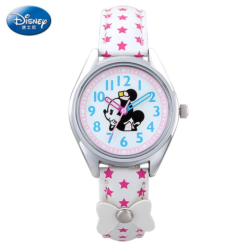 Disney brand children s watches Minnie Girl quartz 30m waterproof kids watches Leather wrist watch Cartoon
