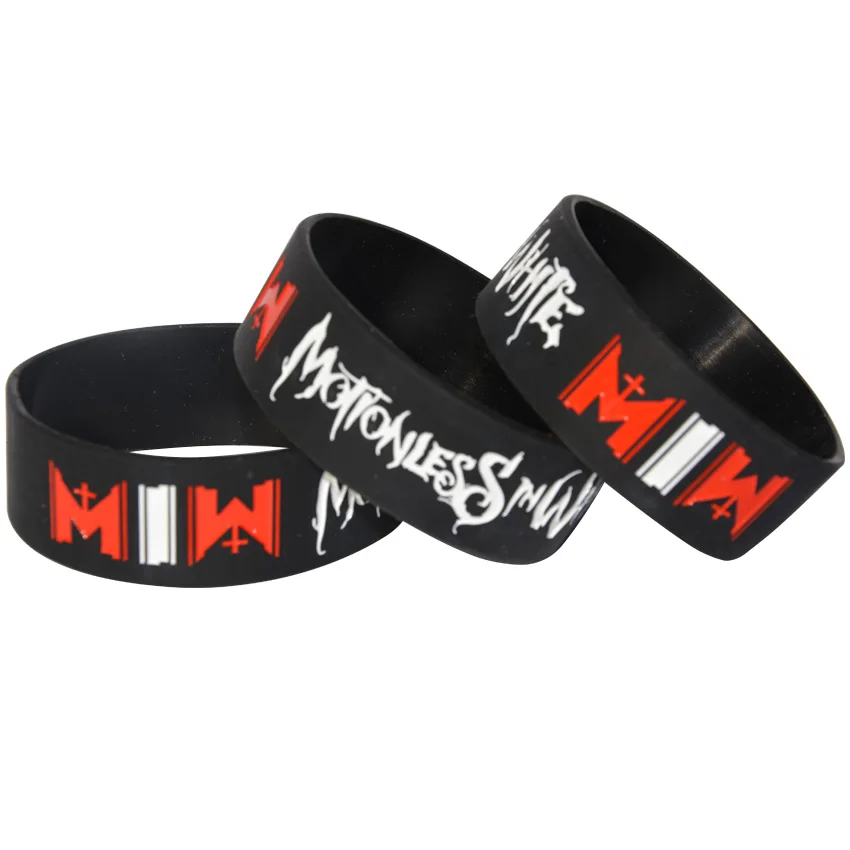 

1piece MOTIONLESS IN WHITE Silicone 1" Wide Debossed Filled in Colou Wristband Bracelet,